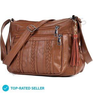Brand New ELDA Crossbody Bag Brown Multi Pocket